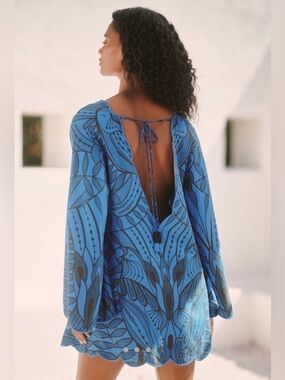 Farm Rio × Anthropologie NWT Long-Sleeve Open-Back Mini Dress